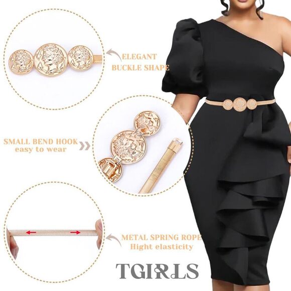 Women Skinny Metal Belt Gold Elastic Waist Chain Belt Thin Silver Stretch🦑 - Picture 5 of 7